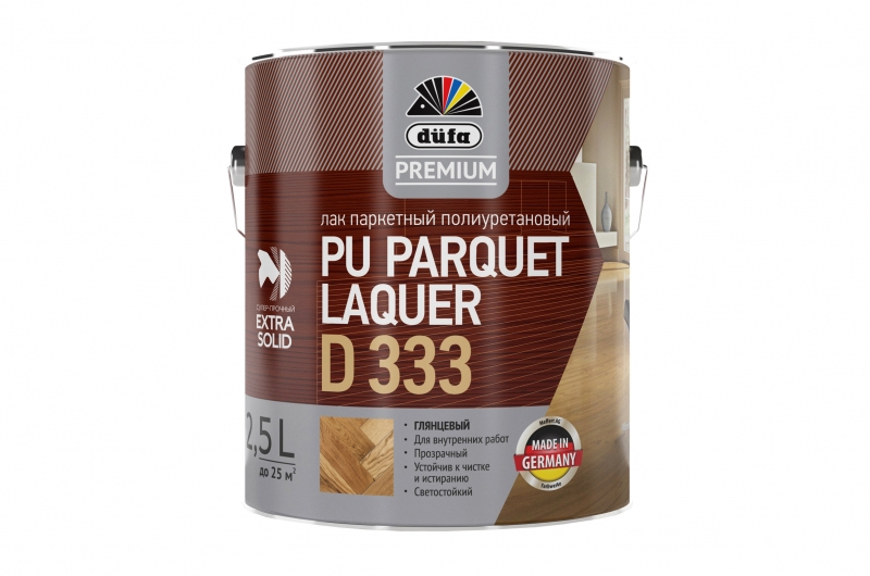 Лак PU PARQUET LAQUER D333 полиуретановый 2,5л. паркетный глянцевый Dufa Premium  Россия фото